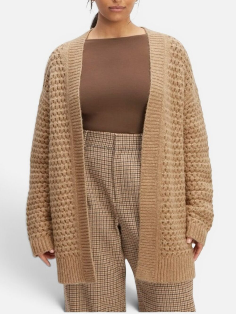 Everlane Alpaca Merino Blend Open Front Cardigan Camel Chunky Knit Sz XS